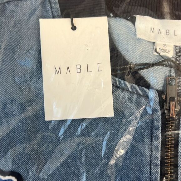 Anthropologie x Mable cropped varsity denim jacket faux leather sleeves  Small - Picture 4 of 6